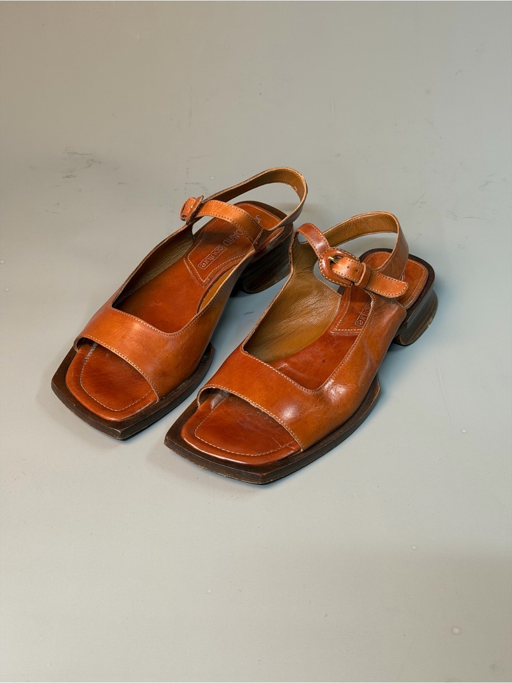 Joan & David Tan Leather Open-Toe Slingback Sandals